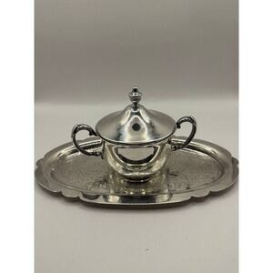 Sheridan Silverplated Sugar Bowl with‎ Lid & Tray Set, Vintage 10"